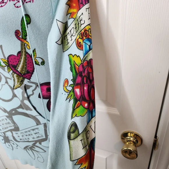 Ed Hardy x Christian Audigier Hooded Sweater Mini Dress Size XS Rhinestone - Picture 4 of 16